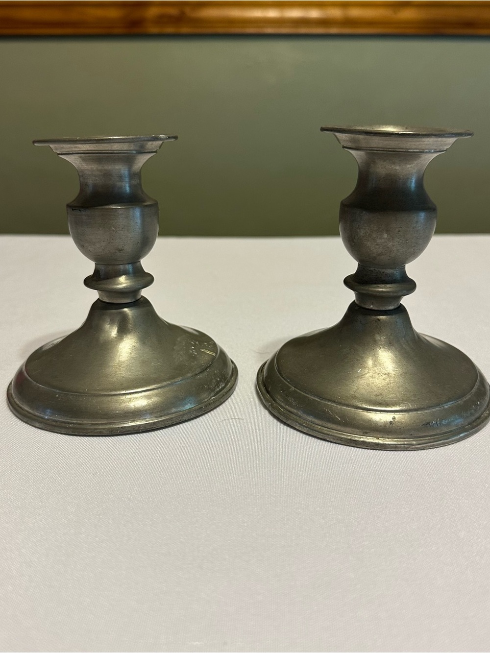 Leonard weighted Pair of Gray Pewter Candlesticks - Classic Table Accent